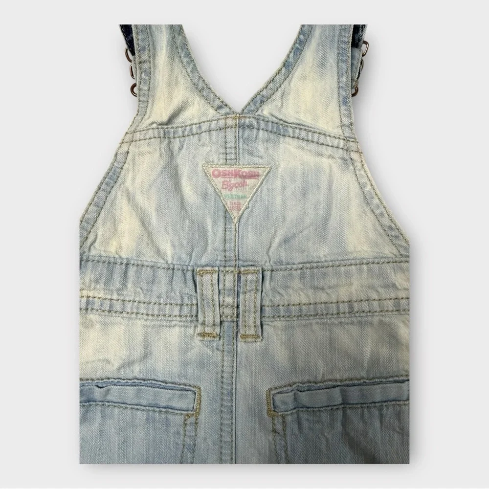 OshKosh Bgosh Baby Girls 12M Acid Wash Denim Overall Dress Stars Hearts 904-0374